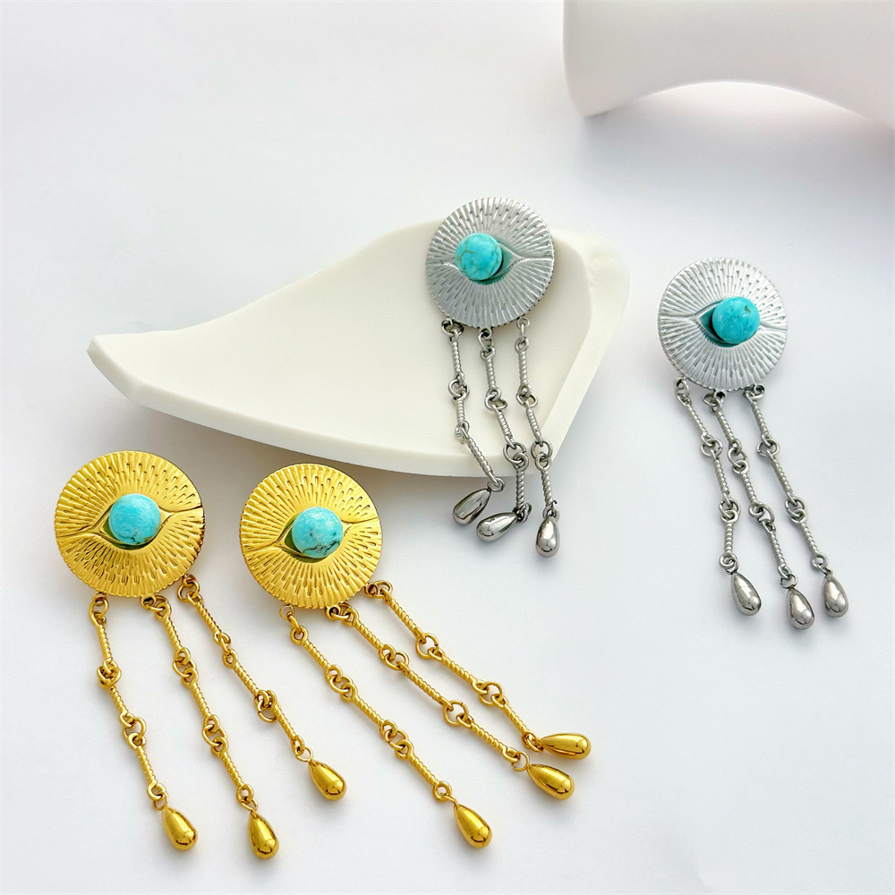 1 Pair Geometric Retro 304 Stainless Steel Drop Earrings display picture 2