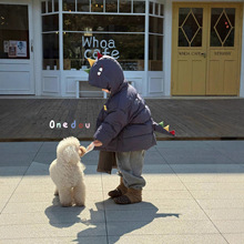 2025韩版冬季连帽卡通恐龙中长款小童男童卡通羽绒服外套5811