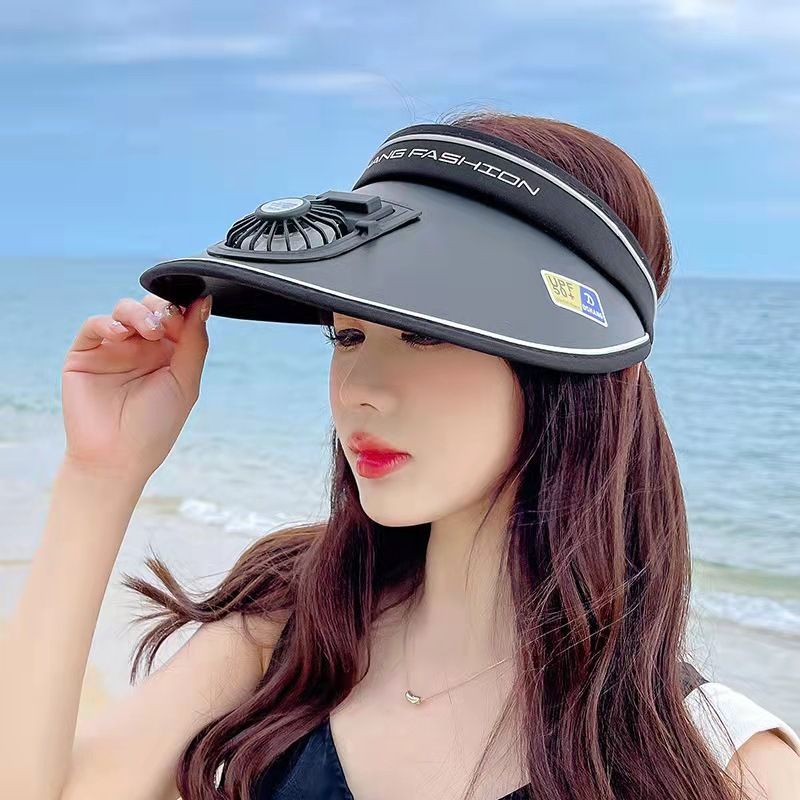 女性用電動ファン付き日よけ帽子 2025 新しい抗 UV 空のトップサンハット大人用日よけ帽子|undefined