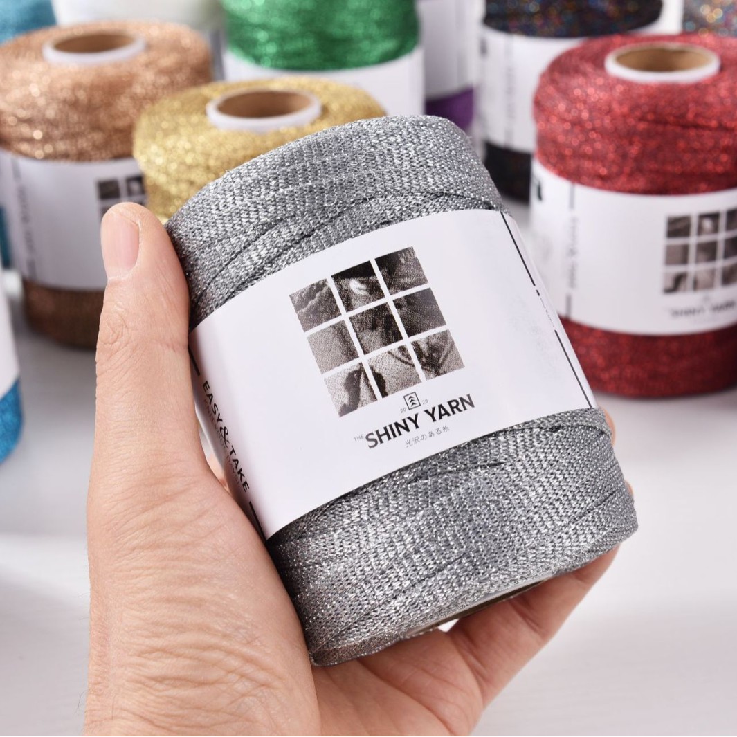 出日本 6mm扁宽 SHINY YARN 金丝拉菲草绳 150克 DIY手工手钩线