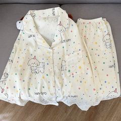 長袖の長ズボンは大きいサイズの300斤の甘い風のパジャマの女性のタイプの春秋の雲の綿の新型の女性の家の服をプラスします。