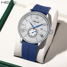 HELEI赫雷男士手表石英防水硅胶磁吸带腕表日历罗马数字表盘男表