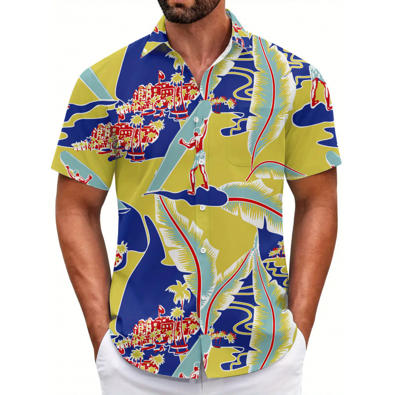 3D Printed Hawaiian Shirt Beach Loose Men's Sublimation Christmas Digital Printed Beach Shirt Men's Trendy