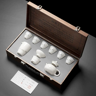 羊脂玉瓷功夫茶具套装轻奢家用客厅泡茶办公会客高档白瓷盖碗茶杯