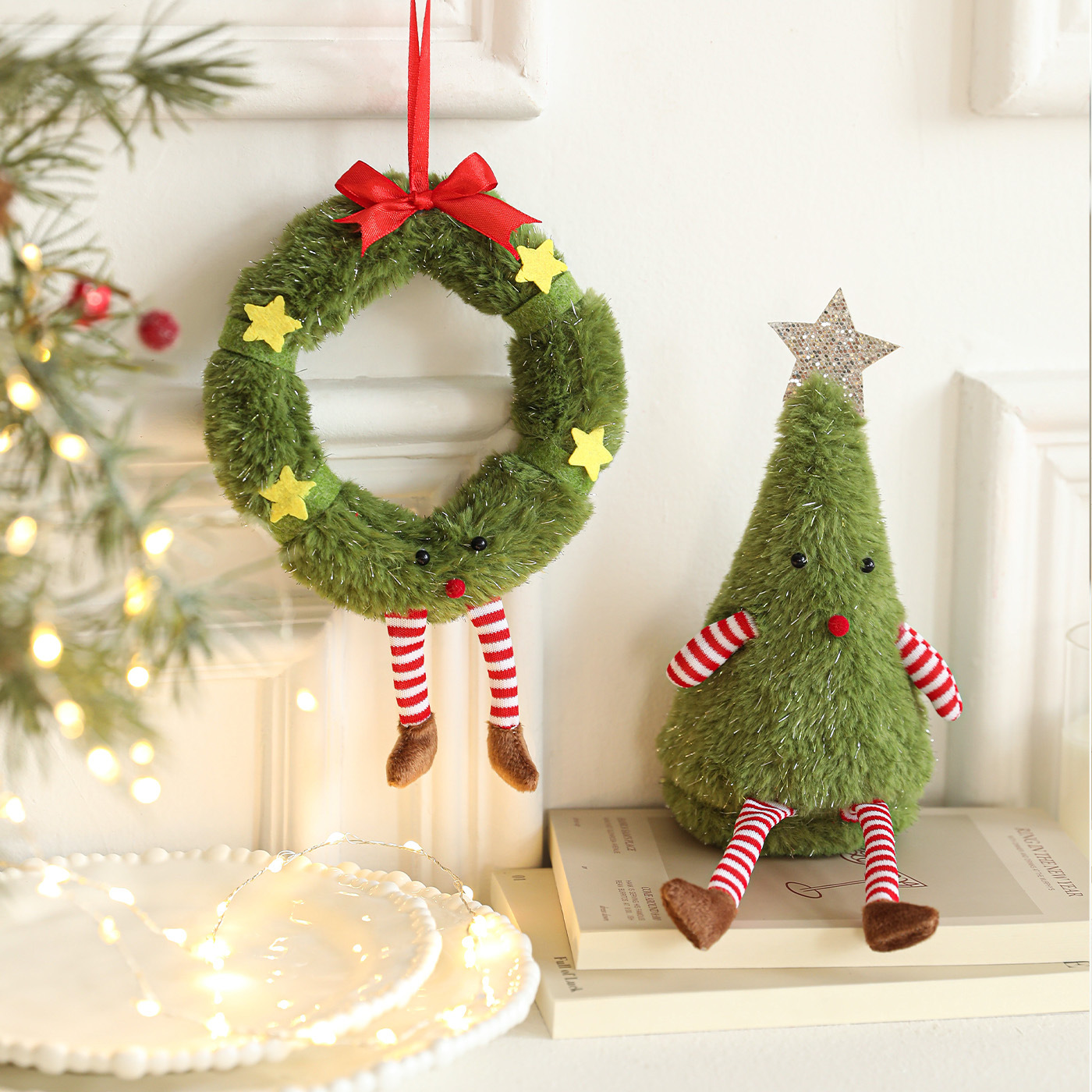 Nuevos productos verdes de peluche árbol de Navidad decoraciones de Navidad muñecas adorables muñecas decorativas para el hogar