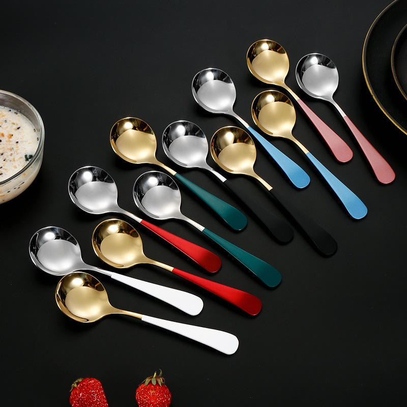 304 de acero inoxidable red cuchara roja ins cuchara de cabeza redonda engrosada hogar coreano cuchara redonda cuchara de arroz cuchara de postre