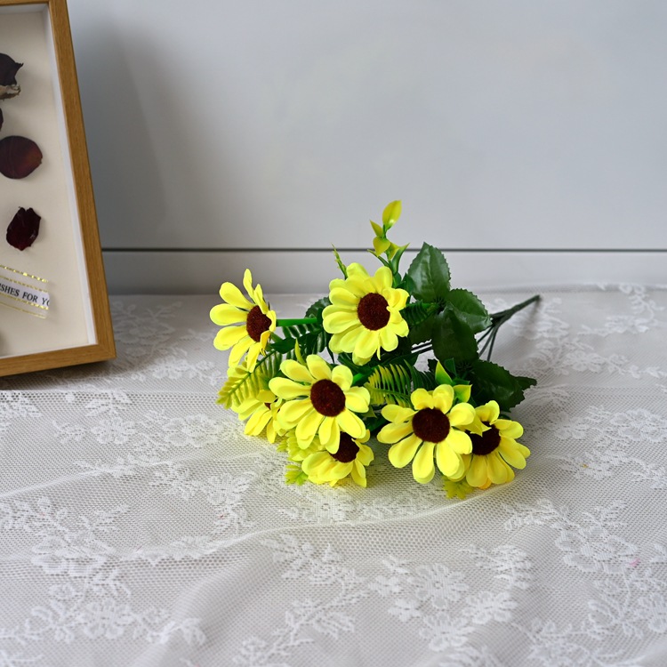 Flor de margarita artificial con 7 cabezas, margarita africana, flor de seda de manzanilla, arreglo floral decorativo de crisantemo, ramo artificial.