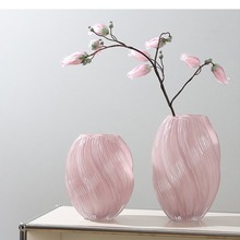 麦芽糖粉色螺旋不规则扭曲水培玻璃花瓶现代家居装饰品花器摆件