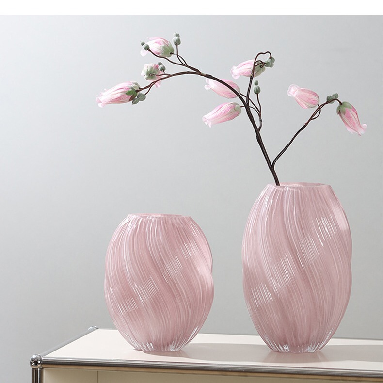 Maltose Pink Spiral Irregular Twisted Hydroponic Glass Vase Modern Home Decorations Flower Ornaments