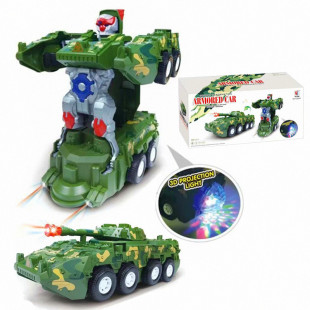 Children's light music toy car Electric Universal driving mini deformation tank car robot park stall
