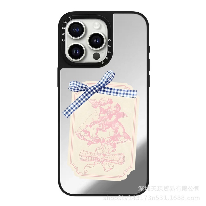 CASET 共同ブランドのピンクのストライプ Apple iPhone16ProMax 携帯電話ケース 15pro トレンディなブランド 13 ミラーに適しています|undefined