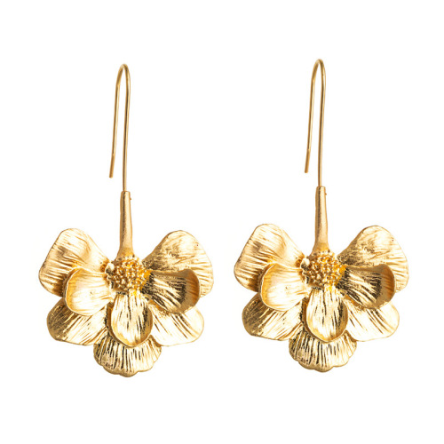 new exaggerated fashion long ear hook flower eardrop contracted temperament of the golden earrings earrings