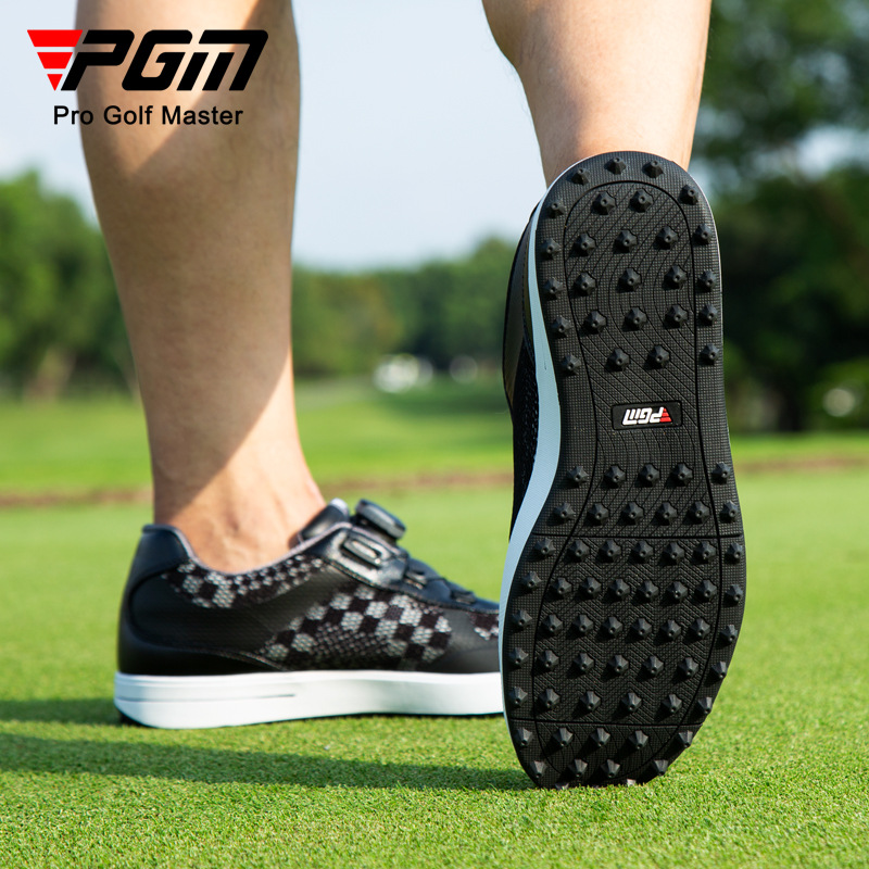 Giày golf nam PGM lưới thoáng khí dây xoay đinh cao su chống trượt — XZ224-Đen