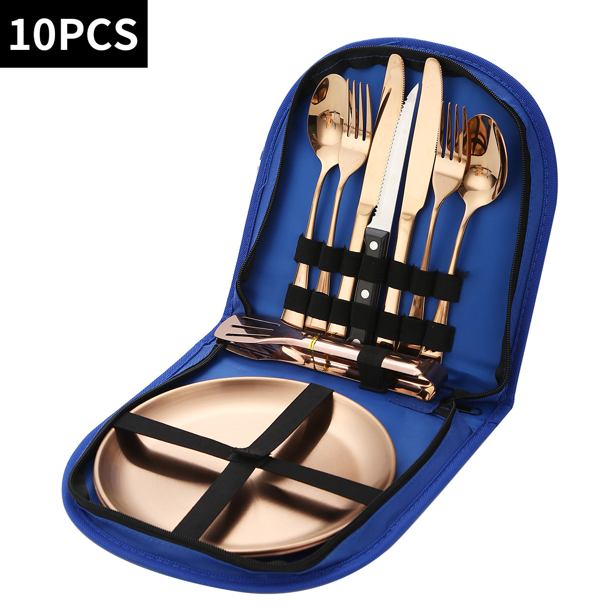 라운드 블루백 10종 세트 [로즈골드 식기]