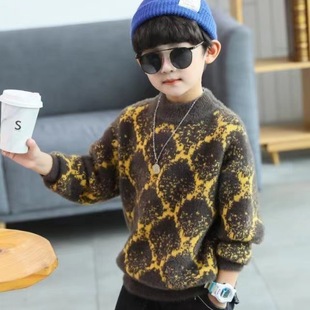 Boys' Mink Velvet Autumn and Winter 2025 New Pullover Children's Trendy Thick Sweater Base Shirt