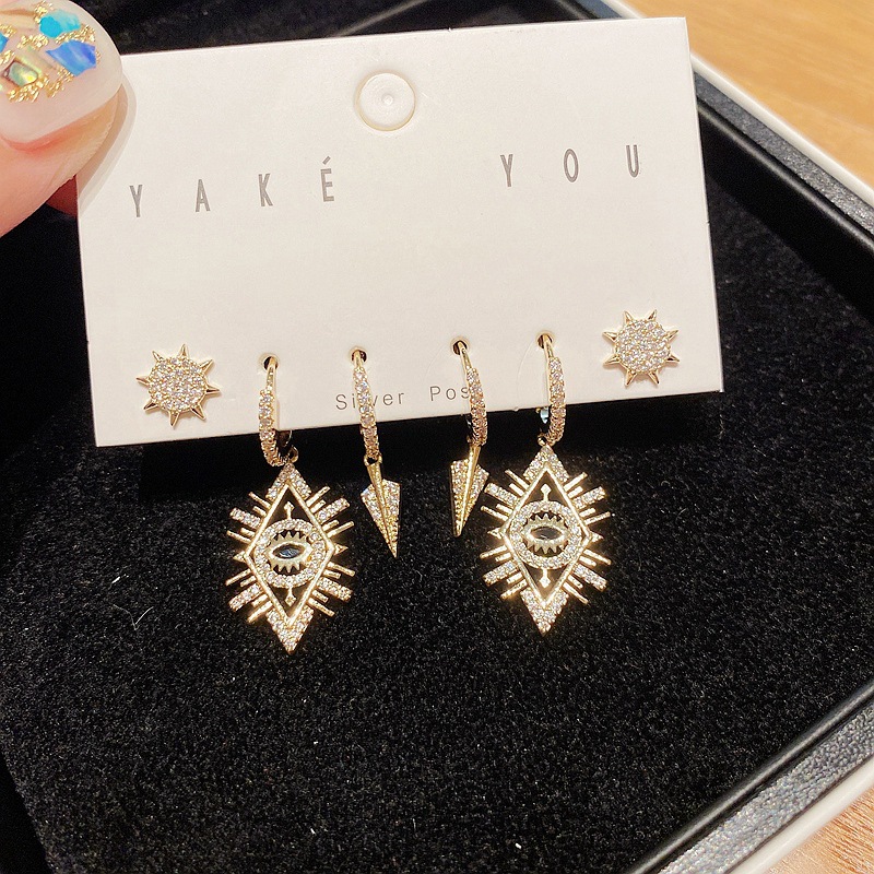 fashion microinlaid zircon geometric earrings set wholesalepicture9