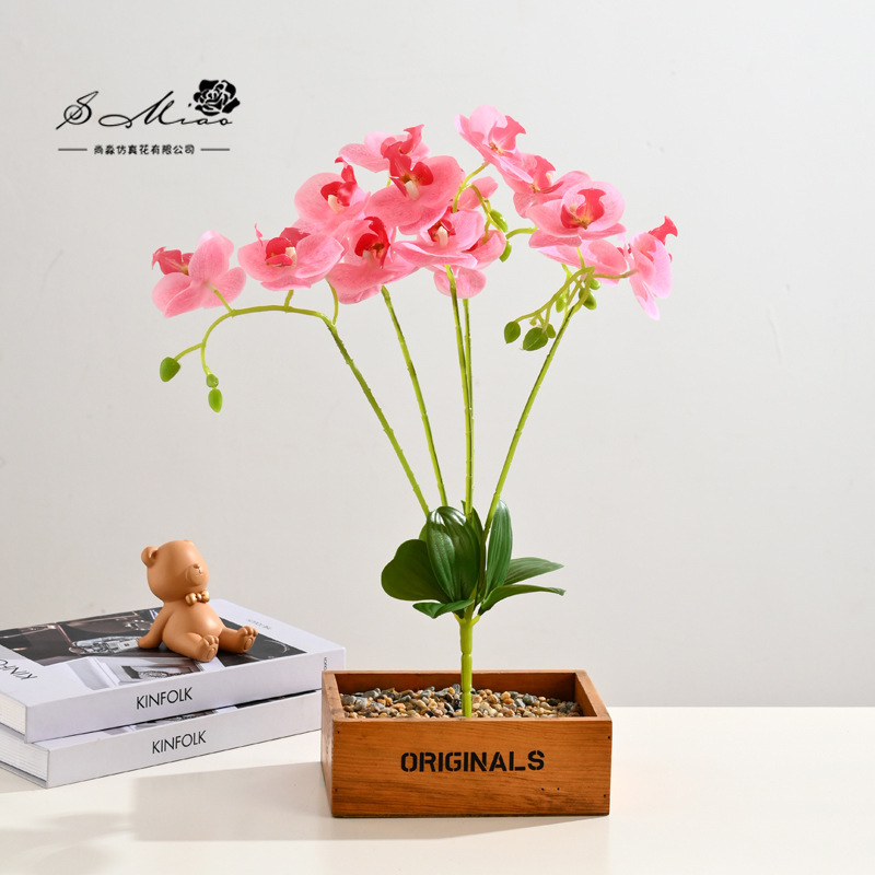 Flor falsa 5 tenedor 15 sensación de orquídea mariposa bonsai fábrica de flores de decoración directa para el hogar adornos de imitación maceta image 14