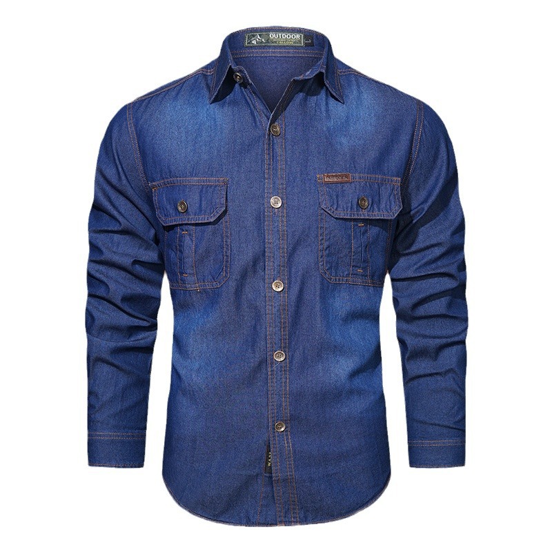Primavera y otoño camisa de vaqueros hombre camisa de manga larga camisa de lavado de agua europea y americana camisa de otoño camisa de hombre