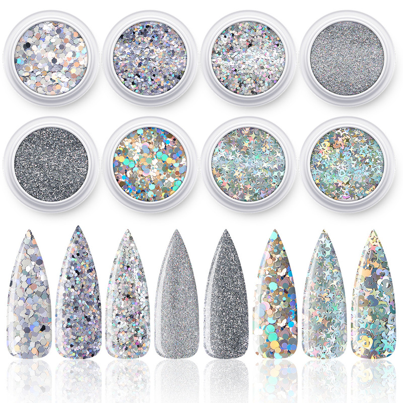 Amazon Laser Hologram Nail Art Glitter Sequins Shiny Nail Powder Silver Nail Colorful Nail Art Jewelry