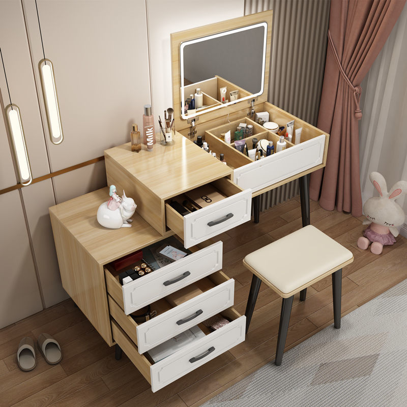 Nórdico blanco red red comedor dormitorio pequeño armario tabla plegable espejo escondido inteligente simple lámpara LED