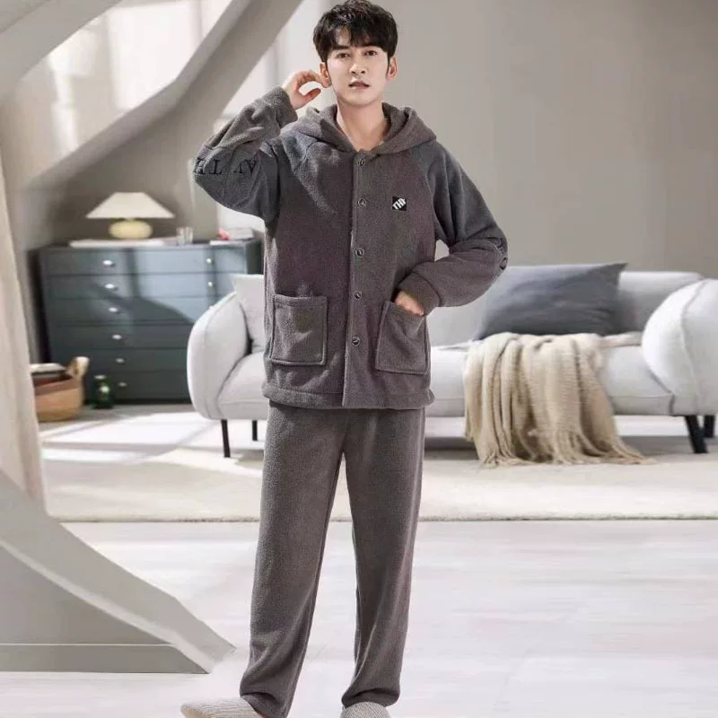 其才鸟 Velvet cardigan, keep warm flannel pijama, with snowflakes