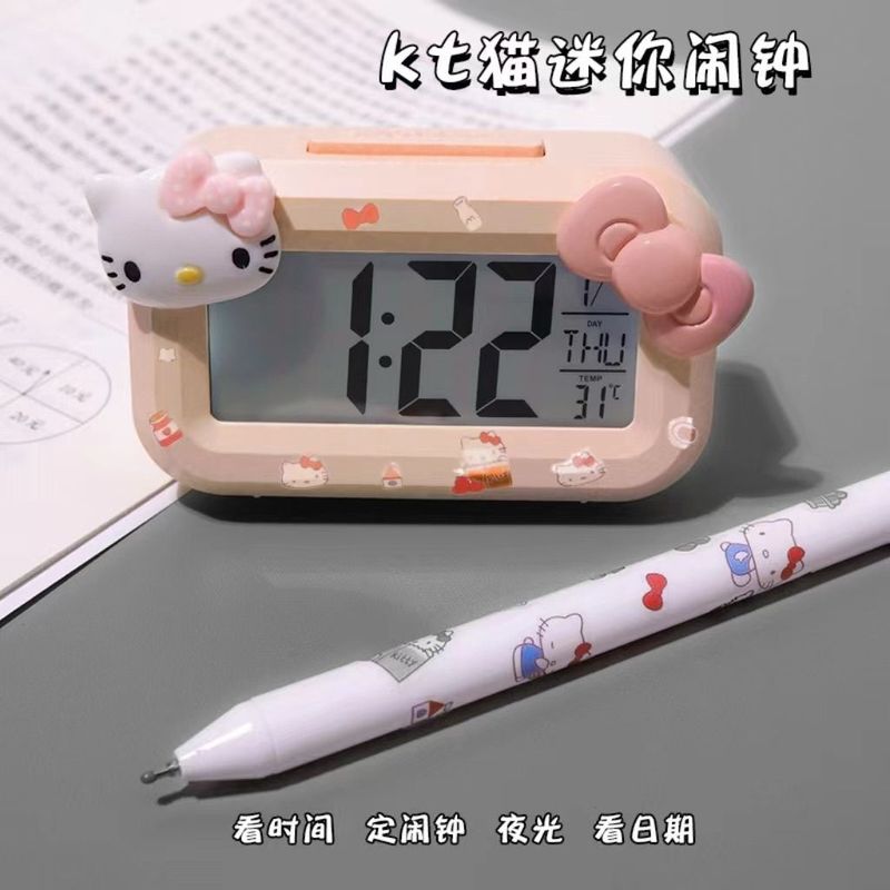 新款kitty猫迷你闹钟夜光床头小时钟可爱便携多功能学生宿舍台钟|undefined