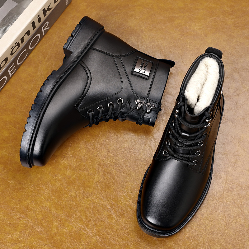Men's Leather Martin Boots For Winter Warm Wool Lined Formal Shoes_voghion.com