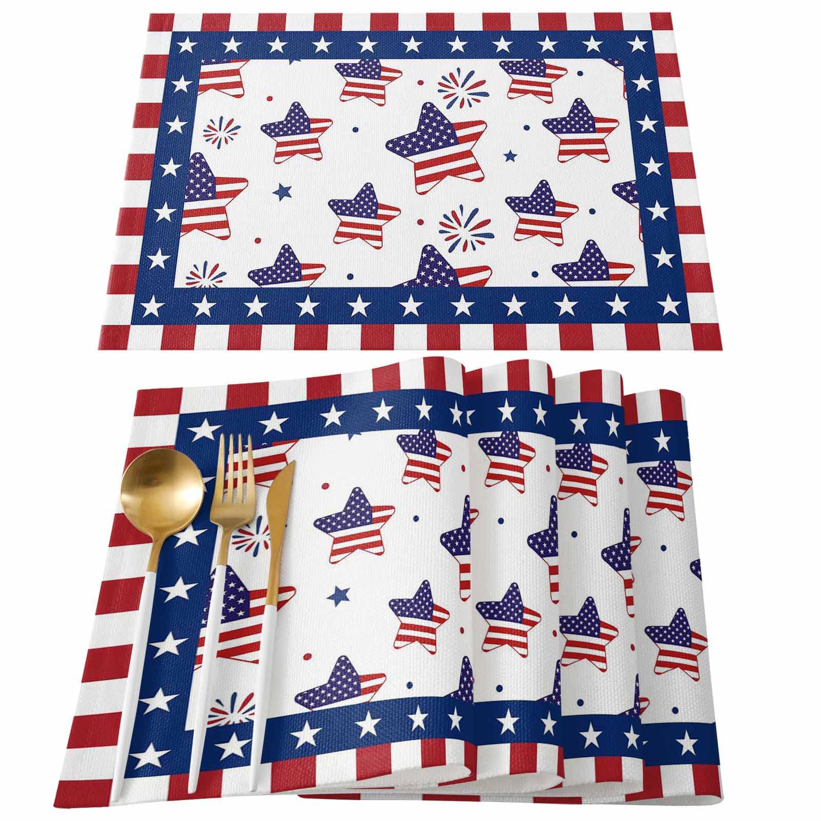 Día de la Independencia Americana mantel Mesa bandera estrellas bandera montaña estera de mesa tela de tela estera de aislamiento térmico patrón lavable
