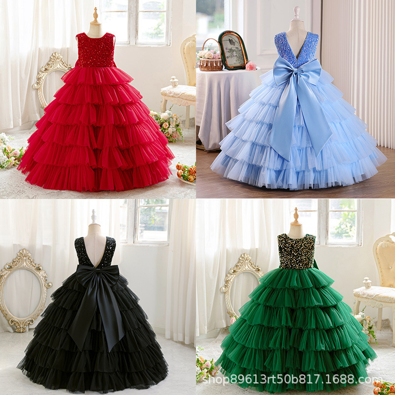Cross-Border Girls Mesh Cake Skirt Girl Princess Style Dress Performance Clothing Party Celebration High-End Dress Ready Stock
