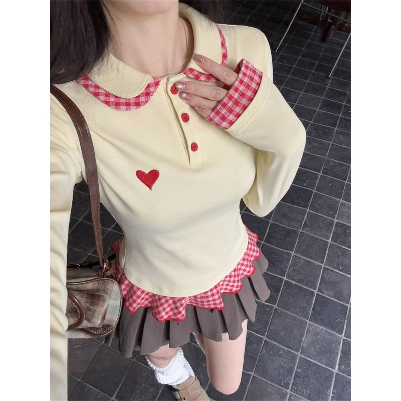学院风甜辣设计感娃娃领打底衫T恤女秋冬新款小个子内搭修身上衣|undefined