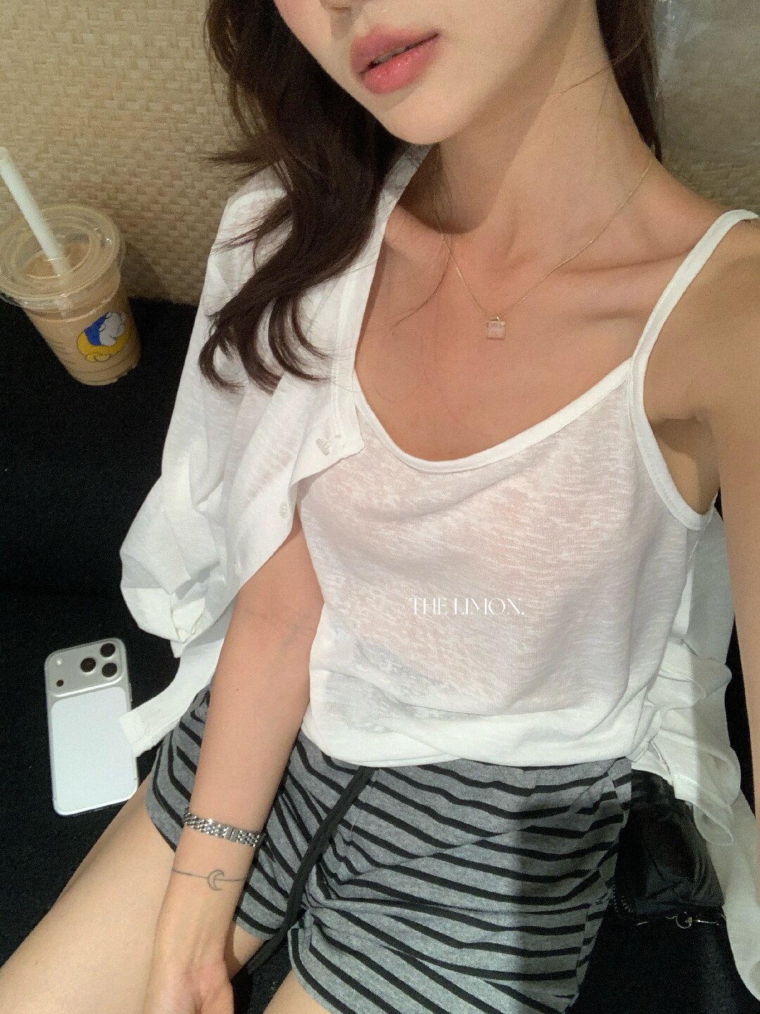 Bộ cardigan len mỏng kèm áo hai dây hai mảnh nữ mùa hè — Xám cacbon, xanh lam, màu hồng, Đậu xanh chi tiết 41