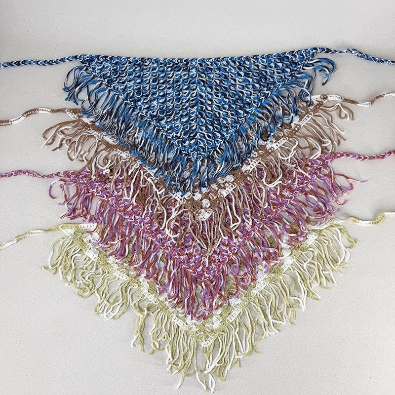 Cross-Border New Korean-Style Ins Knitted Tassel Triangle Scarf with Straps, Trendy Versatile Breathable Scarf for Hot Girls