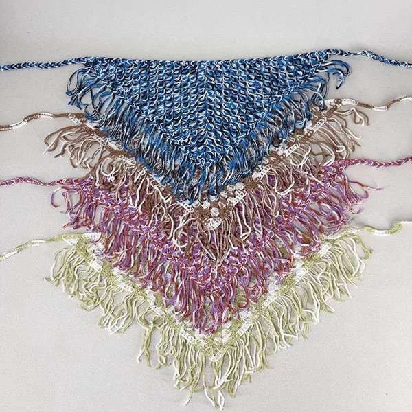 Cross-Border New Korean-Style Ins Knitted Tassel Triangle Scarf with Straps, Trendy Versatile Breathable Scarf for Hot Girls