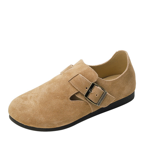 Boken Shoes for Women: Genuine Leather Suede Flat Slip-Ons with Soft Soles, Soft Vamps, and a Comfortable, Adorable Japanese-Style Retro Design—Fully Enclosed Toe Style