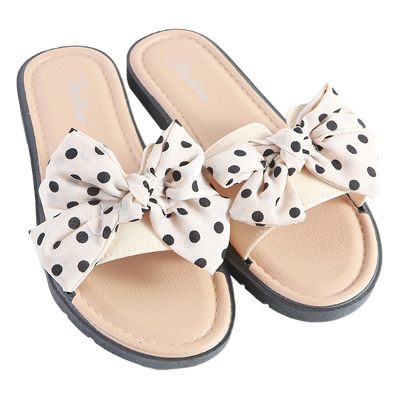 Internet celebridad estilo coreano zapatillas de verano de las mujeres ropa exterior plana de lunares Zapatos de playa moda casual arco sandalias chanclas