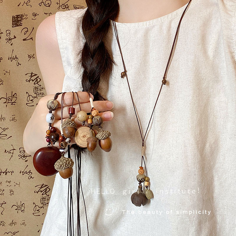新中式波西米亚菩提吊坠项链女小众民族风毛衣链复古禅意国风配饰