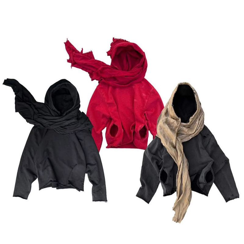 European and American Personalized Street Style Niche Headscarf Splicing Hooded Sweatshirt Early Autumn Cross-Border New Pullover Casual Solid Color European and American Personalized Street Style Niche Headscarf Splicing Hooded Sweatshirt Early Autumn Cross-Border New Pullover Casual Solid Color