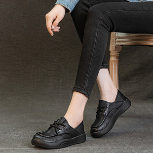 Autumn New Genuine Leather Women's Single-layer Shoes Vintage Handmade Casual Thick Bottom Soft Bottom Full Leather Flat Heel Comfortable Two-way Loafers
