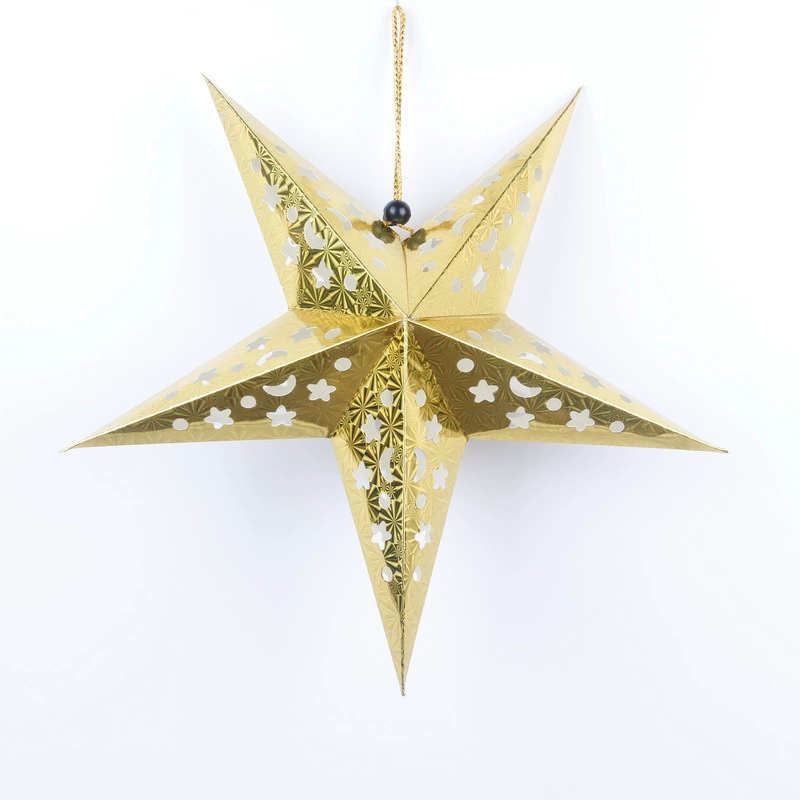 Laser‑cut hollow pentagram hanging star decoration, metallic colors, sizes 30–120 cm