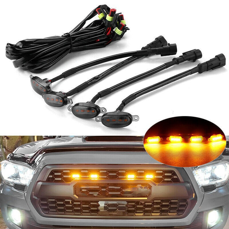YBW car grille light for off-road vehicles, pickups, and sedans, modified 12V universal daytime running light, LED small yellow light 4SMD