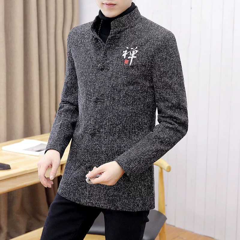 Осенний костюм Тан в китайском стиле, мужская повседневная модная мужская куртка с воротником-стойкой в ​​китайском стиле.