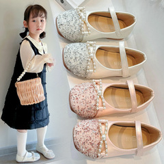 女童水晶小皮鞋2024春秋新款軟底寶寶豆豆鞋中大童表演演出鞋單鞋