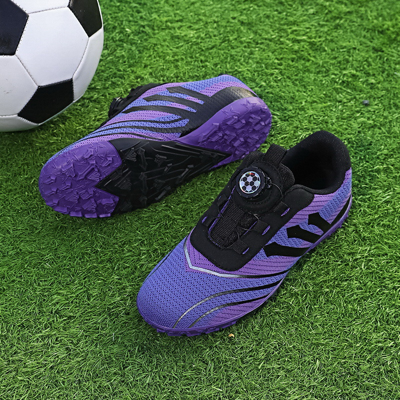 Verano nuevos zapatos de fútbol de malla transpirable para niños botón giratorio para niños TF zapatos de entrenamiento de fútbol de clavos rotos