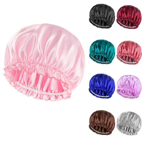 Cross-border single-layer satin sleep hat, beauty hair care solid color elastic round top bath hat, stain bonnet