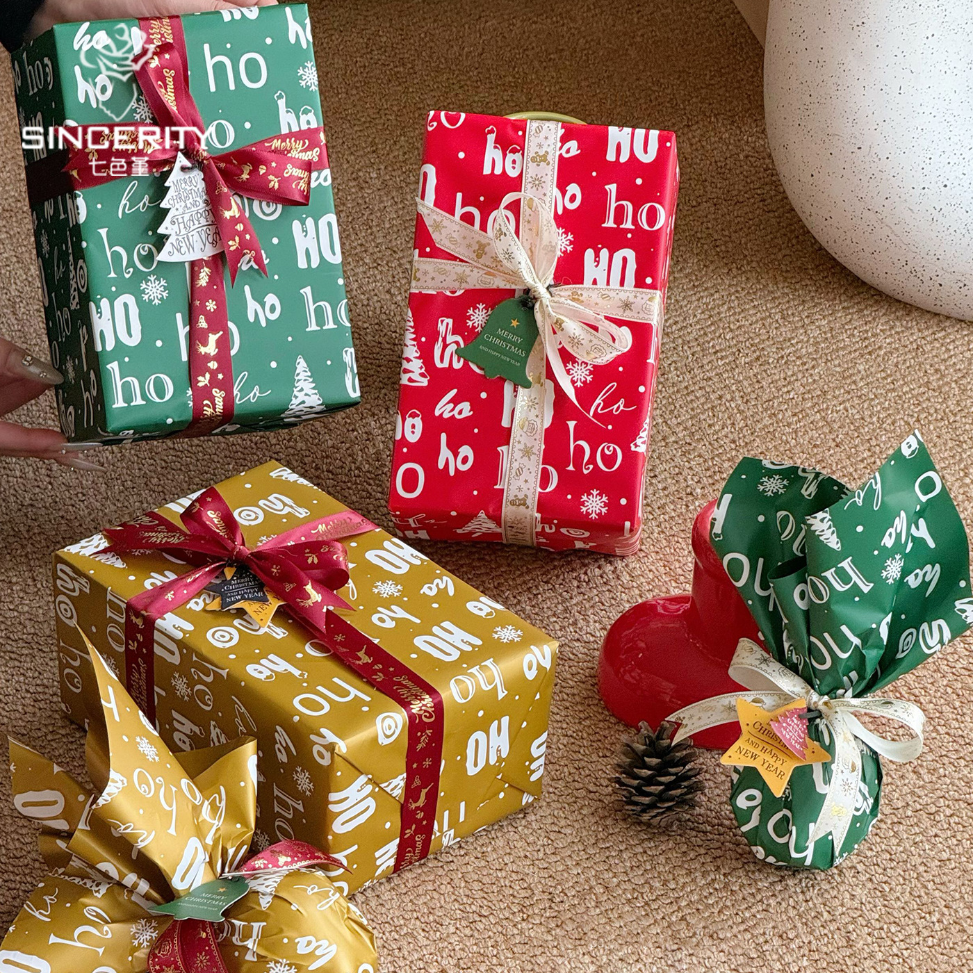 Navidad de siete colores cordier movimiento de regalo de Navidad embalaje de flores DIY florista embalaje de regalos de flores