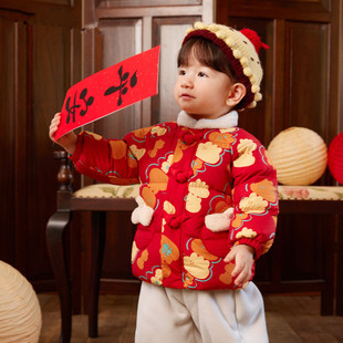 Children's down jacket boys and girls baby short Chinese red coat thickened 2023 Winter new New Year greeting clothes fashion