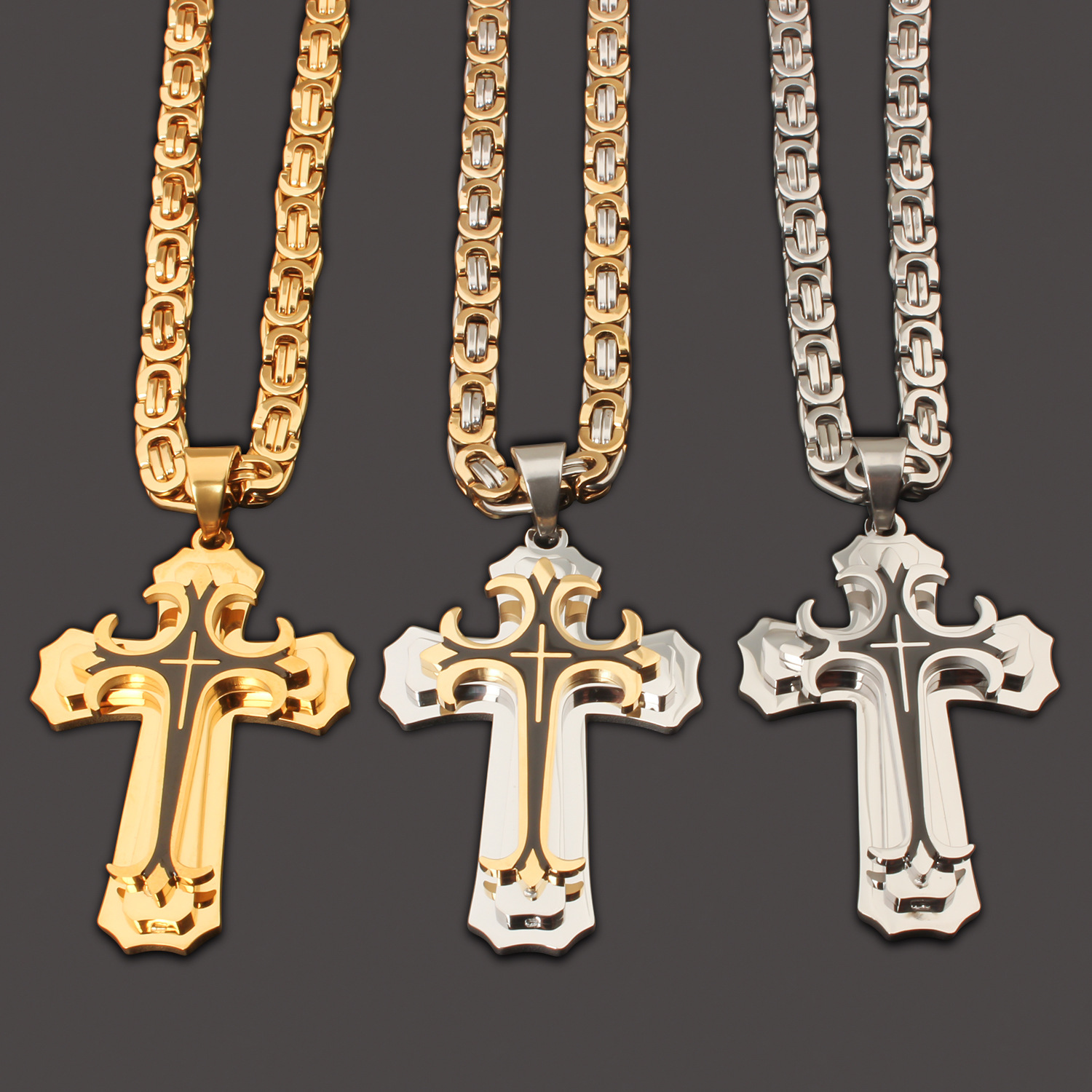 35g Weight Titanium Steel Pendant Material Pendant Necklace Classification Titanium Steel Chain Material 1 Piece Quantity Party, Carnival, Street Occasion Titanium Steel Material Cross Pattern Men's Gender Plating Design Exaggerated, Punk Style Exaggerated Punk Cross Titanium Steel Plating Men's Pendant Necklace 无