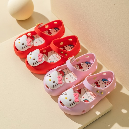 Hello Kitty Children's Shoes New Fish Mouth Shoes Children's Sandals Girls Baby Princess Children's Soft Bottom Beach Crocs