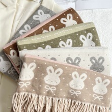 韩系卡通可爱兔围巾女秋冬氛围感加厚保暖仿羊绒学生围脖披肩两用