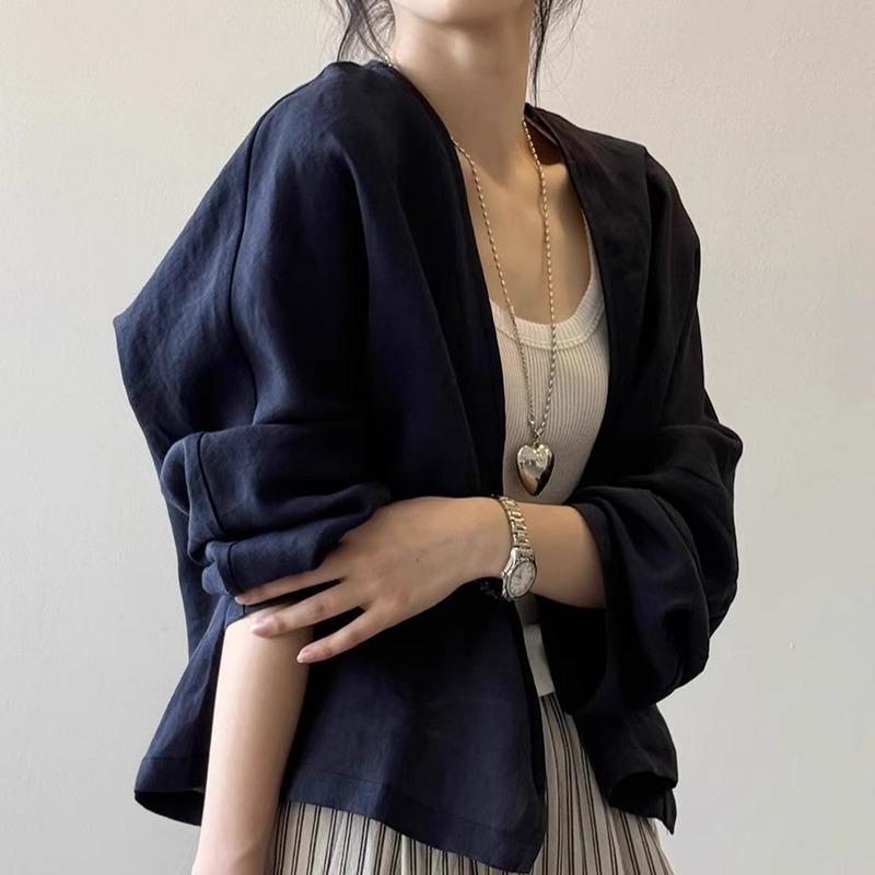 レトロ綿麻白いシャツコート女性夏文芸長袖カーディガン上着デザイン薄いゆるい日焼け止めシャツ|undefined